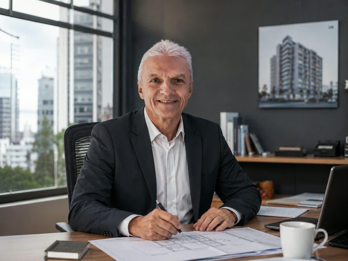 Antônio José F. de S. Bezerra, engenheiro civil, em seu escritório